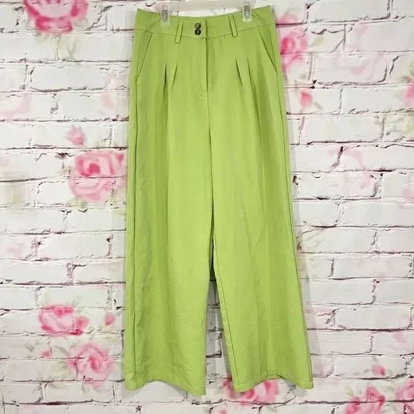 Cider lime green high waisted wide leg pants - Picture 4 of 9